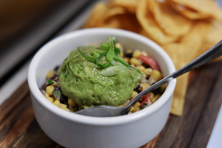 Cowboy Caviar - Roasted Corn, Jalapeno, Red Peppers, Scallions, Black Beans, Avocado Mousse, Corn Tortilla Chips