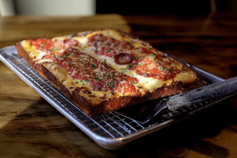 Detroit Style Pepperoni Pizza with Thick Crust