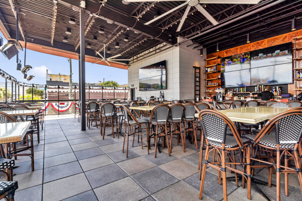 Second Floor Terrace Dining is a large space with up to 8 TVs. Available for private events.