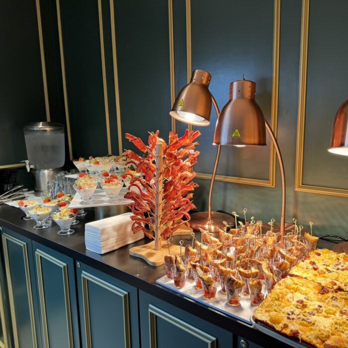 Breakfast Catering Setup - Bacon, French Toast, Yogurt, Breakfast Pizza,