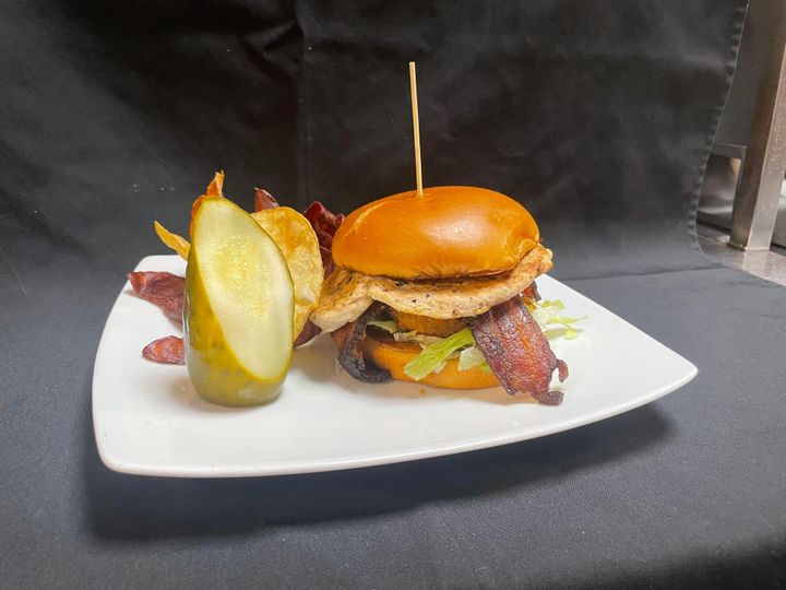 Chicken BLAT - Chicken Breast, White American Cheese, Bacon, Iceberg Lettuce, Avocado Mousse, Fried Green Tomatoes, Brioche Bun